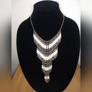 Gold tone Fringe Beaded 4 Layers necklace. Native American boho inspired